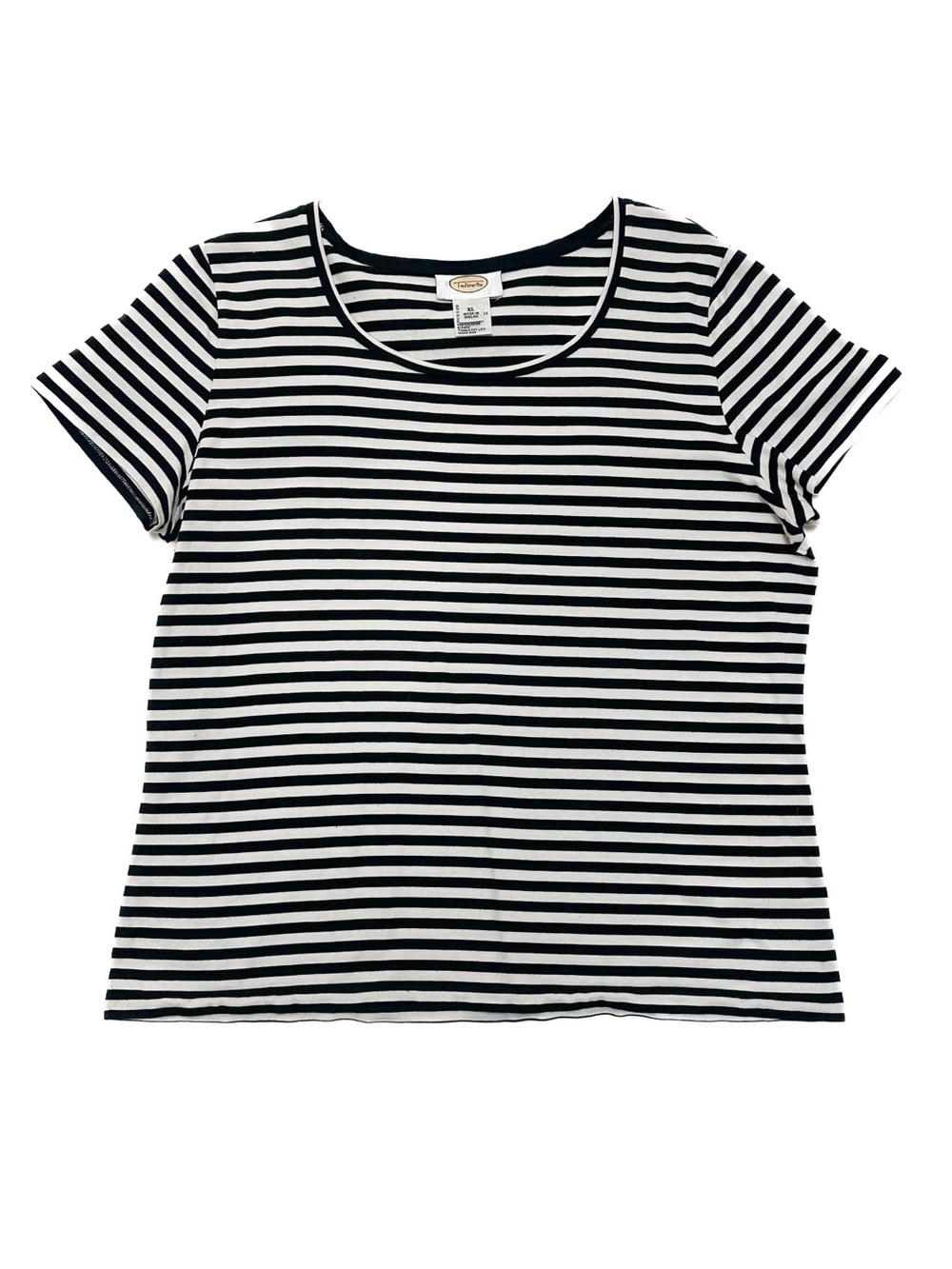 Vintage Talbots 100% Cotton Black + White Stripe Ringer Tee Short Sleeve T-Shirt